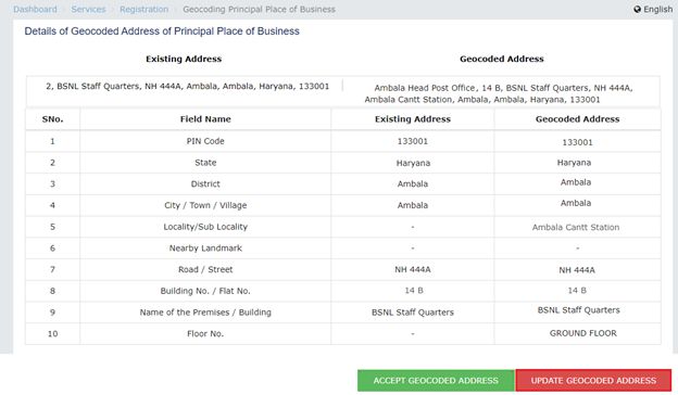 Geocoding of Address of Principal Place of Business