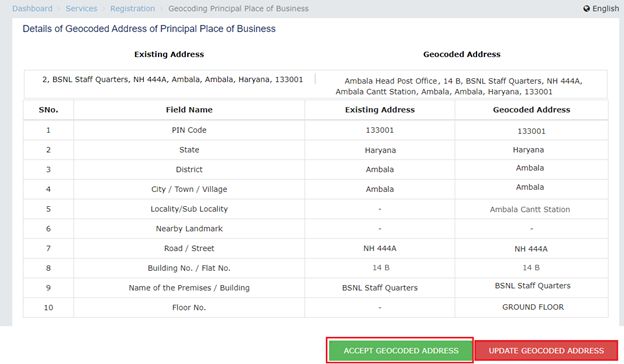 Geocoding of Address of Principal Place of Business