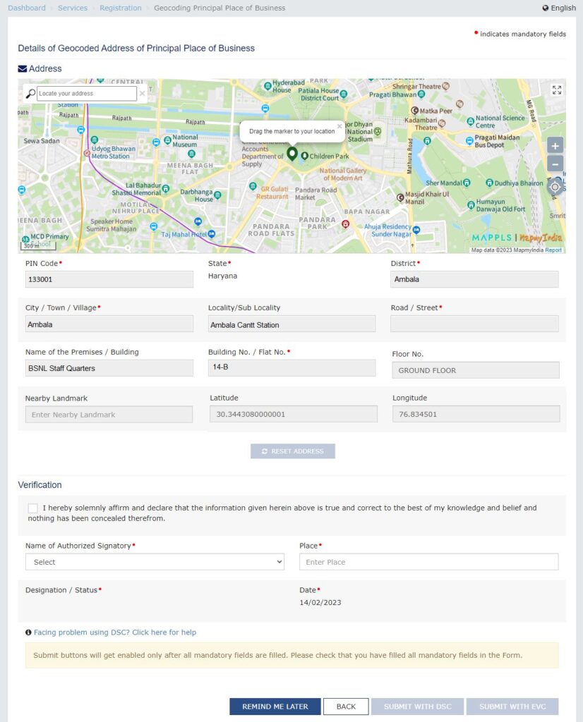 Geocoding of Address of Principal Place of Business