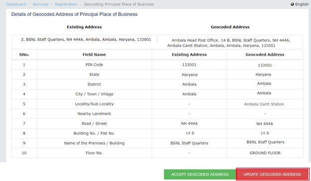 Geocoding of Address of Principal Place of Business