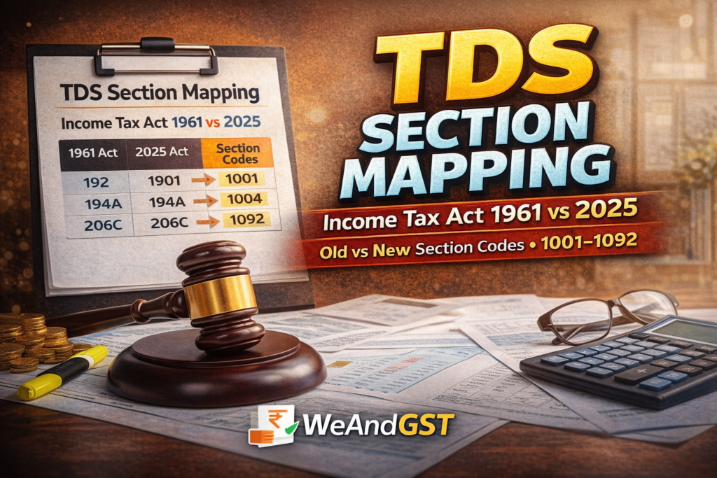 TDS section mapping Income Tax Act 1961 vs 2025 new section codes 1001 to 1092 WeAndGST