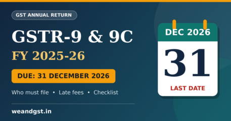GST annual return GSTR-9 and 9C FY 2025-26 due date 31 December 2026